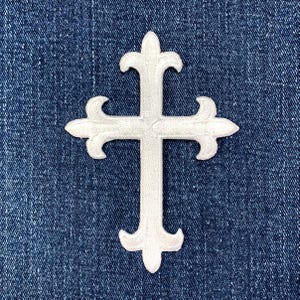 Large White Cross Applique Patch - Embroidered Christ Jesus Badge 4" (Iron On)