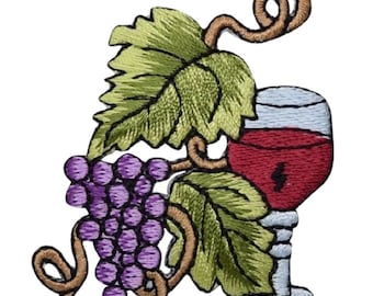 Grapes and Wine Applique Patch - Vineyard, Winery Badge 2-3/8" (Iron on)