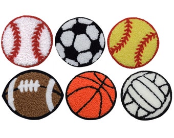 Chenille Sports Patch Set - Letterman Jacket Basketball Baseball Football Volleyball Softball Soccer (6-Pack or Sold Individually, Iron on)