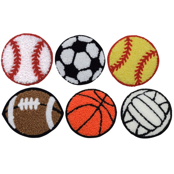 Chenille Sports Patch Set - Letterman Jacke Basketball Baseball Fußball Beachvolleyball Softball Fußball (6er-Pack oder einzeln erhältlich, zum Aufbügeln)