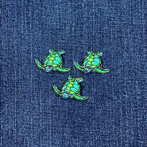 3-Pack Sea Turtle Applique Patch - Mini Embroidered Sea Creature & Beach Badge 1.25" (Iron On)