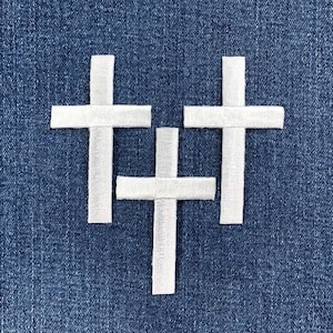 3-Pack Large White Cross Applique Patch - Embroidered Jesus Badge 3" (Iron On)
