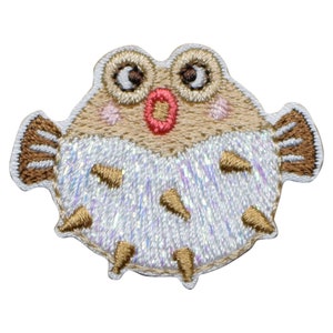 Small Puffer Fish Applique Patch - Balloonfish Blowfish Bubblefish 1.5" (Iron on)