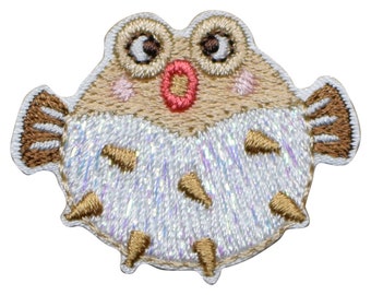 Small Puffer Fish Applique Patch - Balloonfish Blowfish Bubblefish 1.5" (Iron on)