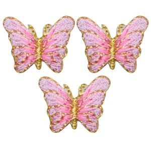 Mini Butterfly Applique Patch - Pink & Gold Insect 3/4&quot; (3-Pack, Iron on)
