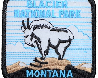 Glacier National Park Patch - Montana, Mountain Goat, MT Badge 3" (Iron on)