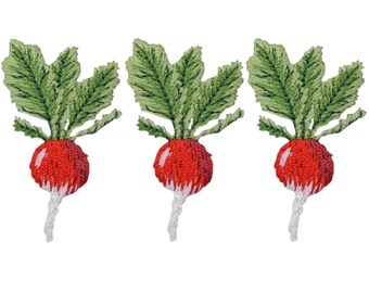 3-Pack Radish Applique Patch - Embroidered Turnip Vegetable Badge 2" (Iron On)