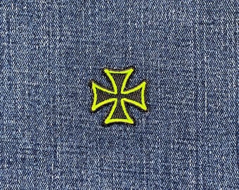 Parche de la Cruz de Malta - Insignia bordada en negro y verde lima de protección y honor de 2,5 cm (para planchar)