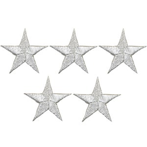 Star Applique Patch - Silver 1.25&quot; (5-Pack, Small, Iron on)