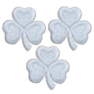 3-Pack White Shamrock Applique Patch - Embroidered Clover Badge 1" (Iron On)
