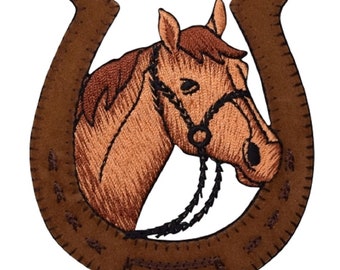 Horse Applique Patch - Suede, Horseshoe, Cowboy Western Badge 3.5" (Iron on)