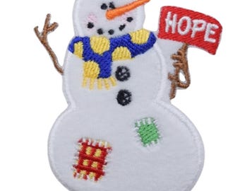 Snowman Hope Sign Patch - Embroidered Felt Christmas Badge 2.75" (Iron on)