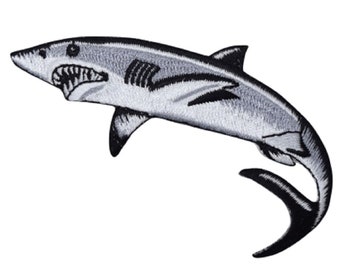 Shark Applique Patch - Great White Shark, Mackerel Badge 3-3/8" (Iron on)