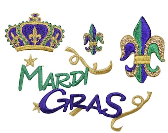 4-Pack Mardi Gras Applique Patch Set - Embroidered Fleur De Lis Crown New Orleans Badges