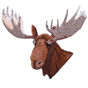 Moose Head Applique Patch - Embroidered Animal Badge 2.75" (Iron On)