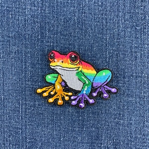 Rainbow Frog Applique Patch - Embroidered Amphibian Animal Badge 2.5" (Iron On)