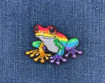 Rainbow Frog Applique Patch - Embroidered Amphibian Animal Badge 2.5" (Iron On)