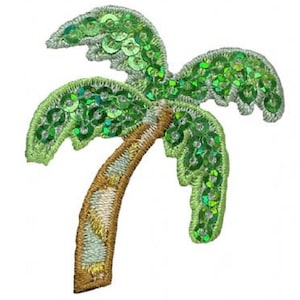 Small Sequin Palm Tree Applique Patch - Tropical Beach Badge 1.75&quot; (Iron on)