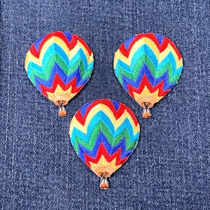 3-Pack Hot Air Balloon Applique Patch - Embroidered Chevron Aircraft Badge 2" (Iron On)
