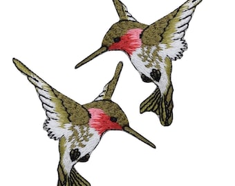 Hummingbird Applique Patch - Green/Red/Pink Bird Badge 2.5" (2-Pack or Sold Individually, Iron on)