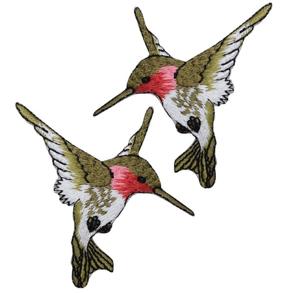 Hummingbird Applique Patch - Green/Red/Pink Bird Badge 2.5" (2-Pack or Sold Individually, Iron on)