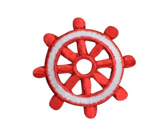 Parche bordado con timón de barco rojo - Insignia náutica de navegación de 4,4 cm (para planchar)