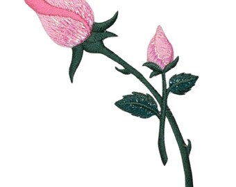 thumbnail image 2 of Pretty Pink Rose Embroidered Iron-On Patch - 4.75 Inch Flower Love Badge For DIY 2 of 5