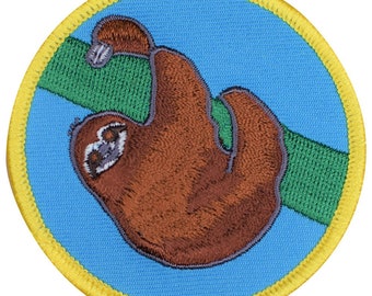 Sloth Patch - Sloth Hanging on a Branch, Animal Badge 3" (Iron on)