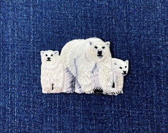Polar Bear & Cubs Applique Patch - Embroidered Arctic Animal Badge 2.5" (Iron On)