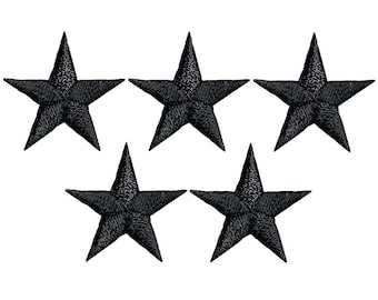 Star Applique Patch - Black Embroidered Star Badge 7/8" (5-Pack, Small, Iron on)