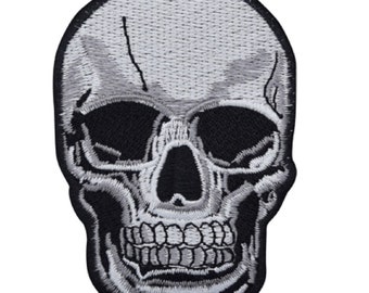 Large Human Skull Applique Patch - Homo Sapiens Head Skeleton Badge 4" (Iron on)