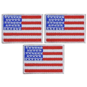 Small American Flag Patch - United States USA White Border 1.5" (3-Pack, Iron on)