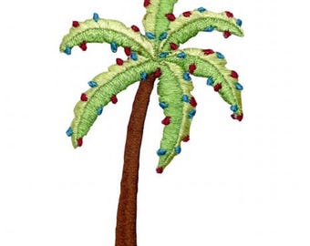 Christmas Palm Tree Applique Patch - Embroidered Tropical Holiday Badge 3.25"
