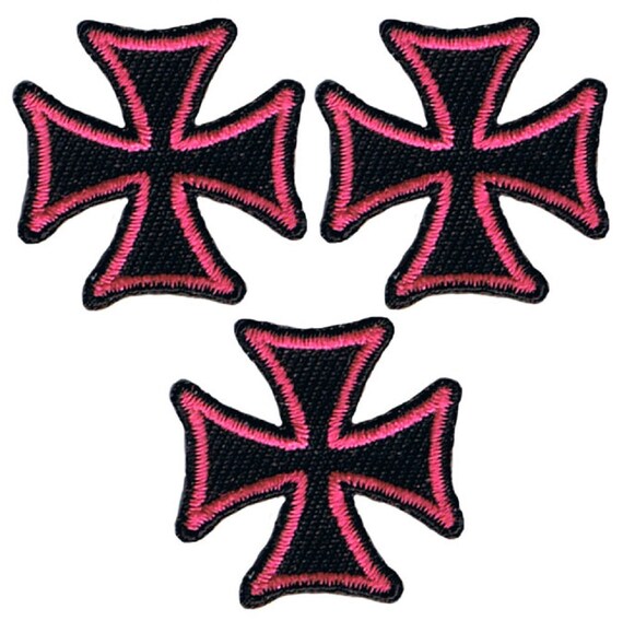 Maltese Iron Cross Applique Patch Black Pink Badge 1 Etsy