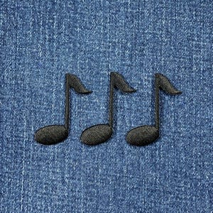 3-Pack Black Eighth Note Applique Patch - Embroidered Sheet Music Badge 1-5/8" (Iron On)
