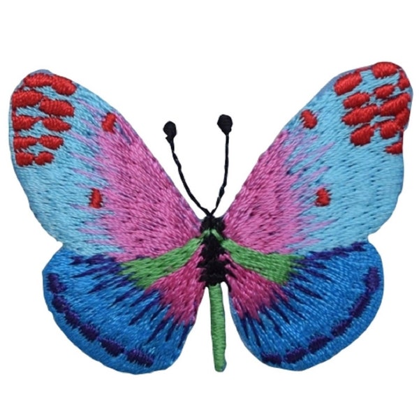 Butterfly Applique Patch - Blue and Pink, Insect Badge 2" (Iron on)