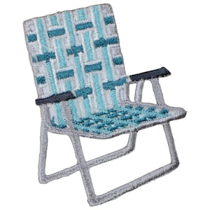 Lawn Chair Applique Patch - Turquois Teal Blue Camping Trailer RV Chair Embroidered Badge 2&quot; (Iron on)