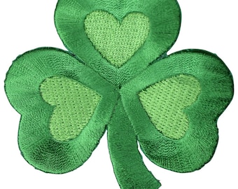 Large Shamrock Applique Patch - Heart, Clover, Good Luck Badge 3" (Iron on)