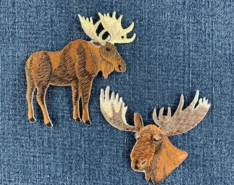 2-Pack Moose Patch Set - Embroidered Decorative Animal Badges 3" (Iron On)
