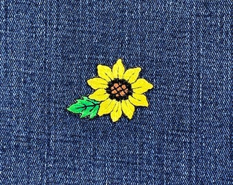 Parche de girasol bordado - Insignia floral de 4 cm (para planchar)