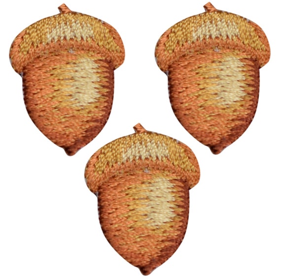 3-Pack Acorn Applique Patch – Mini Fall Autumn Nut Embroidered Badge, 3/4 Inch, Iron-On