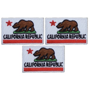 Small California Flag Patch - Mini CA Republic Bear Embroidered Badge 1.75&quot; (3-Pack, Iron on)