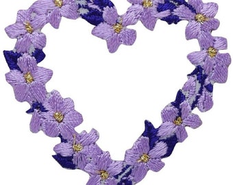 Applique patch coeur de fleurs - fleurs violettes, insigne d'amour 1-7/8" (fer à repasser)