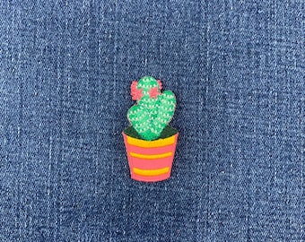 Parche con aplique de cactus - Insignia bordada de planta con flores rosas de 4,7 cm (para planchar)