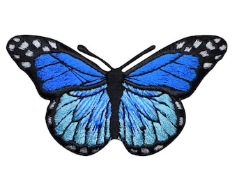 Blue Butterfly Applique Patch - Insect, Bug Badge 2-7/8" (Iron on)