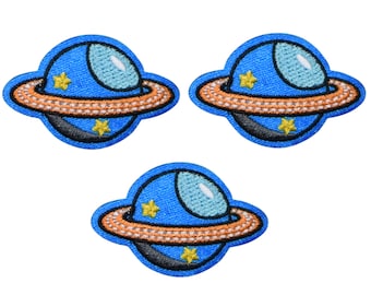 Mini Saturn Planet Applique Patch - Outer Space Badge 1-5/8" (3-Pack, Iron on)