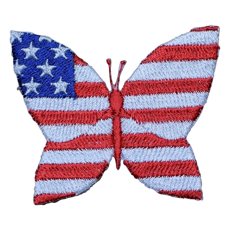 Stars and Stripes USA Iron on Butterfly Applique Patch Insect 2.5