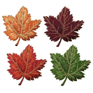 Maple Leaf Applique Patch Set - Orange Burgundy Tan Green Autumn Fall Leaf 2-3/8" (4-Pack or Sold Individually, Iron on)