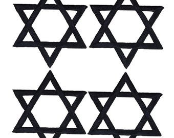 4-Pack Star of David Applique Patch - Embroidered Black Decorative Badge 2" (Iron On)