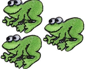 Mini Frog Applique Patch - Amphibian Animal Badge 1" (3-Pack, Iron on)